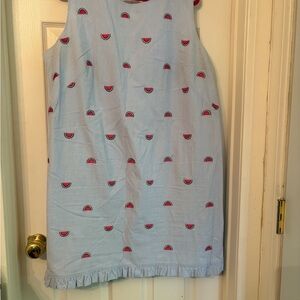 Talbots Seersucker Blue Dress with Watermelon Print Women’s 18WP